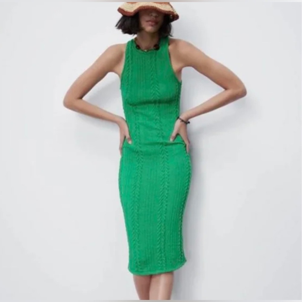 Green Zara Cable Knit Sweater Dress Size M